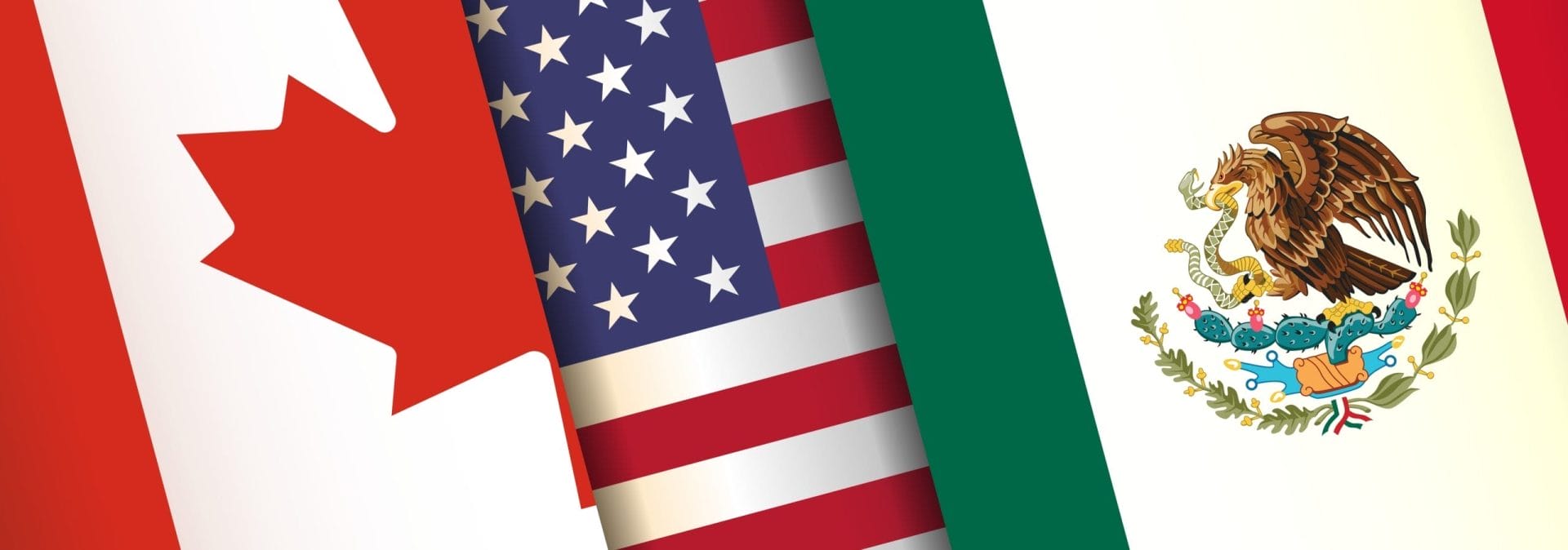 Flags of Canada, the United States, and Mexico